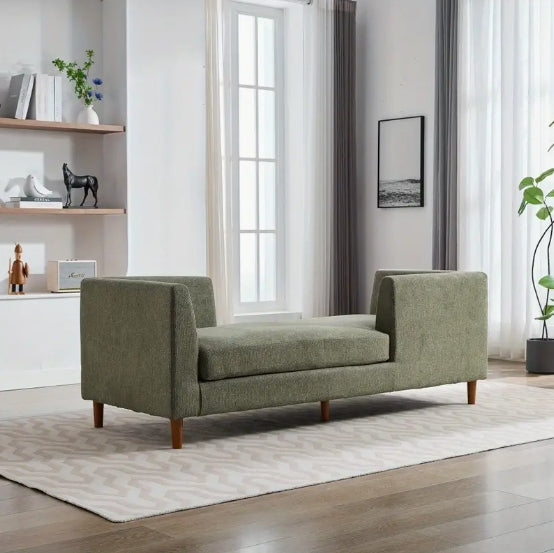 Wide Modern Chenille Fabric Double-Sided Upholstered Chaise Lounge Indoor Sleeper Sofa Couch - 77.95'' With 4 Throw Pillows, Rubberwood Legs For Living Room, Bedroom, Apartment