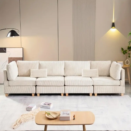 1pc Convertible Modular Sofa - DIY Corduroy Fabric L-shaped/U-shaped - Non-slip Sofa Legs, 2 Packages Ship, Beige/Dark Gray