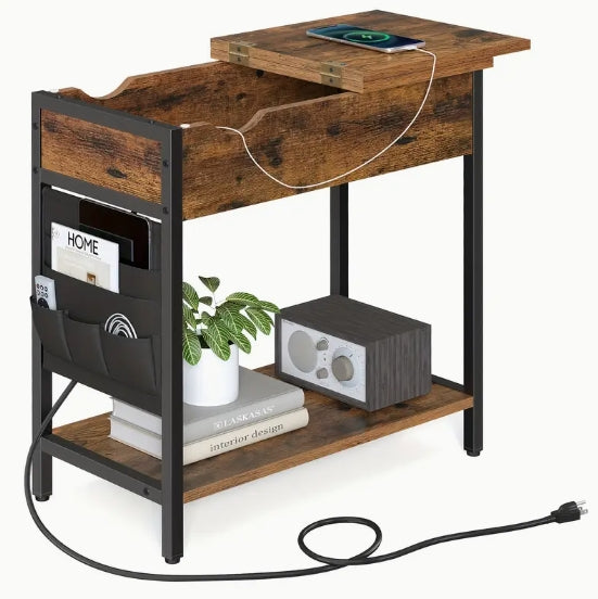 [Compact Side Table] End Tables - Compact, Space-Saving Side Table with Storage, Charging Station, and Easy Assembly