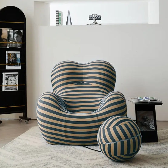 1pc Modern Living Room Round Curved Elastic Striped Chair, Comfortable Armchair Lazy Sofa Chair, Casual Cushioned Single Sofa Chair With Foot