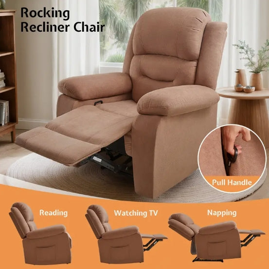 Adult Fabric Reclining Chair, Featuring Overstuffed Armrests & Backrest, Cozy Lazy Boy Sofa for Living Rooms & Home Entertainment Areas