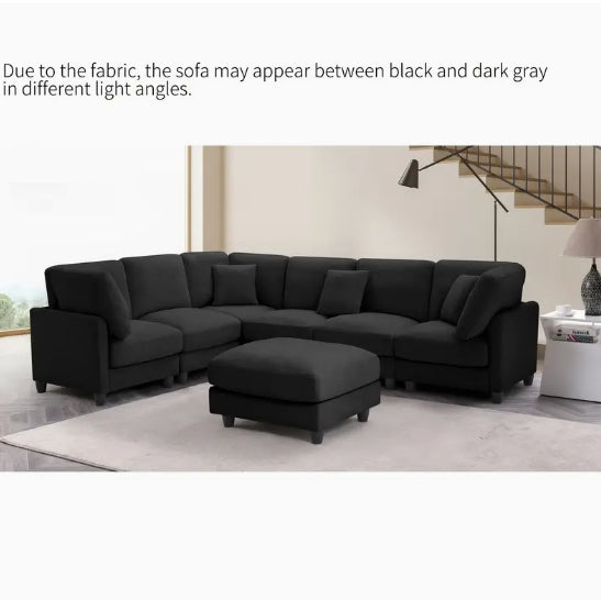 [Soft Fabric Sofa] 7pcs Soft and Comfortable L-shaped Fabric Sofa - Free Combination, Suitable for Living Room, Bedroom, Hotel Lobby, Office Reception and Other Scenes