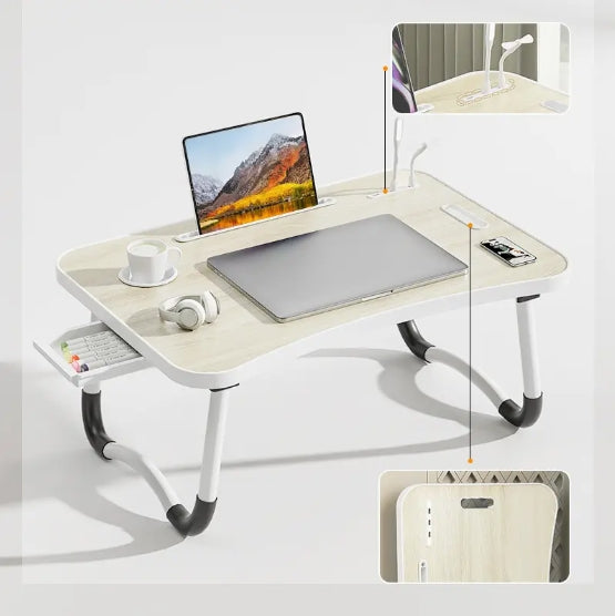 Ultra Large Portable Laptop Bed Table - Multi functional tray holder with cup holder and drawer, USB, fan, and light - Perfect for eating, reading, and writing on beds, sofas, floors