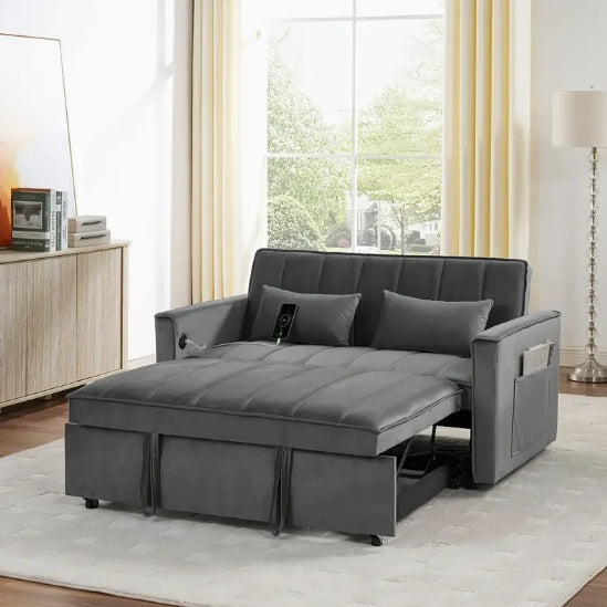 54.33 Inch Multifunctional Foldable Sofa Bed, Available In Three Lengths, Modern Velvet Sofa Bed With Adjustable Back Support