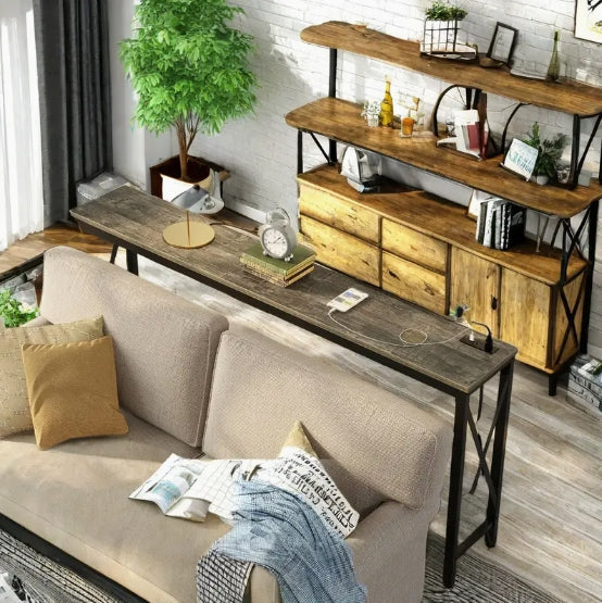 Console Table with Power Outlet, Sofa Table with Charging Station, Narrow Entryway Table, Skinny Hallway Table, Behind Couch TableFarmhouse Table Behind Sofa Couch Hallway Entrance