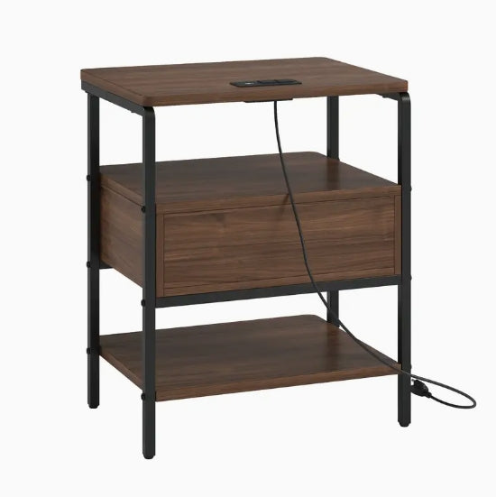 Night Stand, Bedside Table with Adjustable Wood Drawer, Side Table End Table for Living Room, Bedroom, Couch Table, Sofa Table, Dark Walnut