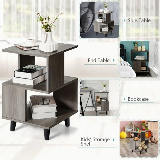 [Modern Grey Nightstand Set] 2pcs Modern Grey Nightstand Set - Side End Table with Storage Shelf