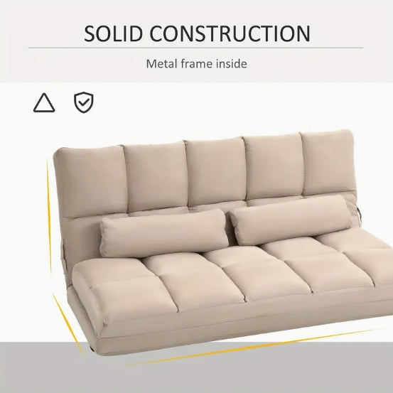 Convertible Floor Sofa Chair, Folding Couch Bed, Guest Chaise Lounge with 2 Pillows, Adjustable Backrest and Headrest, 51.25" L, Beige