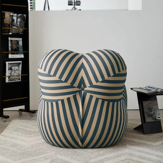 1pc Modern Living Room Round Curved Elastic Striped Chair, Comfortable Armchair Lazy Sofa Chair, Casual Cushioned Single Sofa Chair With Foot