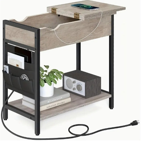 [Compact Side Table] End Tables - Compact, Space-Saving Side Table with Storage, Charging Station, and Easy Assembly