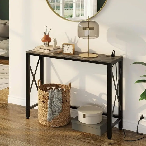 Console Table with Power Outlet, Sofa Table with Charging Station, Narrow Entryway Table, Skinny Hallway Table, Behind Couch TableFarmhouse Table Behind Sofa Couch Hallway Entrance