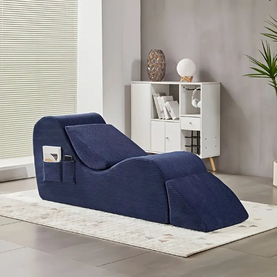 [Modern Leisure Chair] Modern Adjustable Leisure Chair - Memory Foam Cushion, Blue, Textured Upholstery, Versatile Sofa Bed for Exercise, Entertainment, and Living Room Comfort