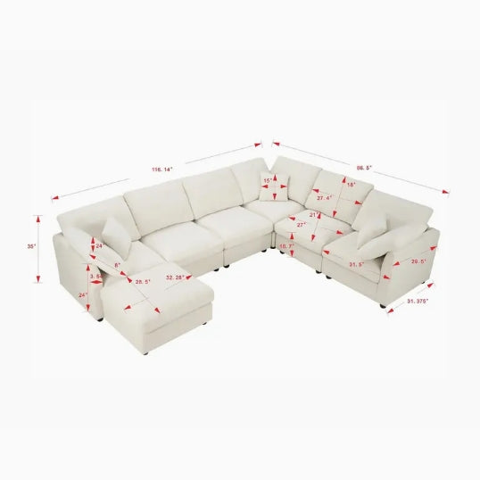 [Soft Fabric Sofa] 7pcs Soft and Comfortable L-shaped Fabric Sofa - Free Combination, Suitable for Living Room, Bedroom, Hotel Lobby, Office Reception and Other Scenes