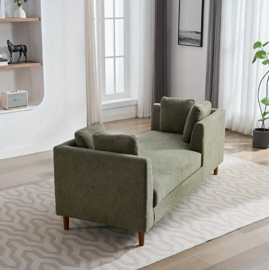 Wide Modern Chenille Fabric Double-Sided Upholstered Chaise Lounge Indoor Sleeper Sofa Couch - 77.95'' With 4 Throw Pillows, Rubberwood Legs For Living Room, Bedroom, Apartment