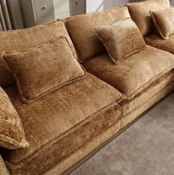 Modern Large Boucle Fabric L-Shape Sectional Chenille Fabric, Movable Pedals, Detachable Armrests, Oversized Three-Seat Sofa