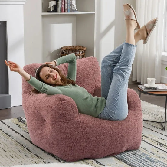 Bean Bag Chair, Fluffy Sherpa and Lazy Sofa, Comfy Cozy BeanBag Chair with Memory Foam for Dorm, Apartment, Bean Bag Chairs with Tufted Soft Stuffed with Filler, Small Space