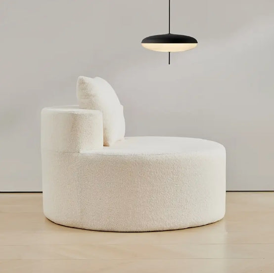 Modern Round Sofa with Cushions – Soft Teddy Fabric, Memory Foam Seat, White – No Assembly Required, Perfect for Living Rooms, Offices, Balconies, and Apartments, Sofa for Living Room