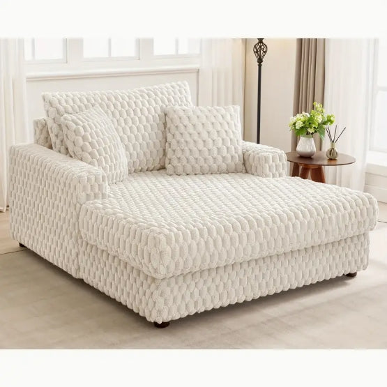 Oversized Plush Chaise Lounge Chair - Modern Fluffy Comfy Sofa Bed With Armrests & Pillows, Cozy Reading Chair For Living Room, Bedroom, Apartment, Dorm | Soft Fabric, Space-Saving Sleeper Furniture