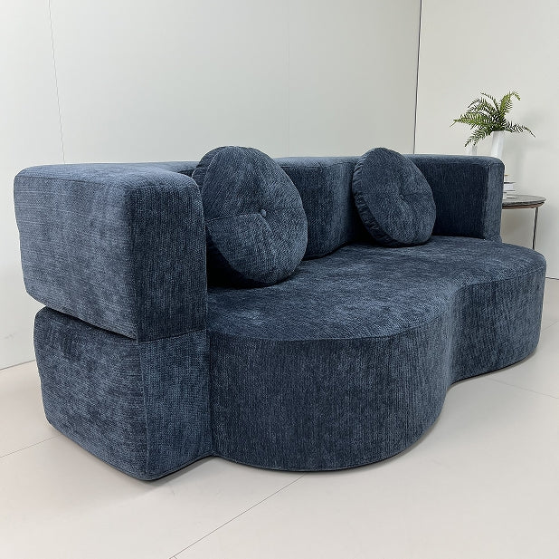 Modern compression sofa with 2 pillows, 15-inch full-size folding mattress, no assembly required, perfect for living room, bedroom