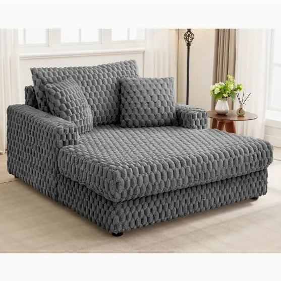 Oversized Plush Chaise Lounge Chair - Modern Fluffy Comfy Sofa Bed With Armrests & Pillows, Cozy Reading Chair For Living Room, Bedroom, Apartment, Dorm | Soft Fabric, Space-Saving Sleeper Furniture