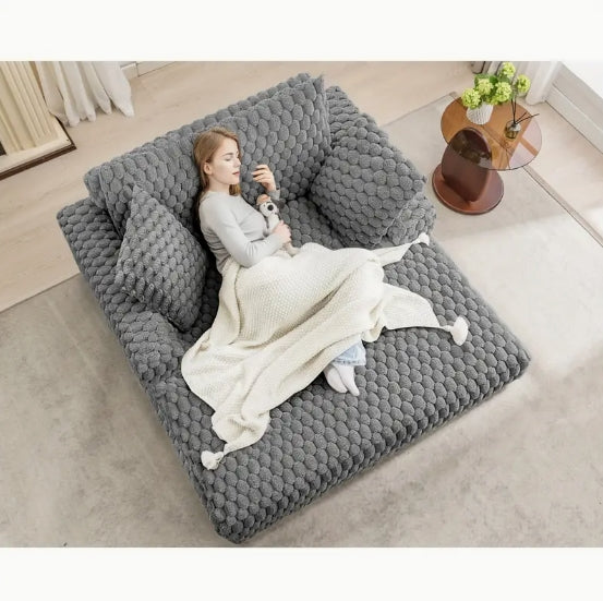 Oversized Plush Chaise Lounge Chair - Modern Fluffy Comfy Sofa Bed With Armrests & Pillows, Cozy Reading Chair For Living Room, Bedroom, Apartment, Dorm | Soft Fabric, Space-Saving Sleeper Furniture