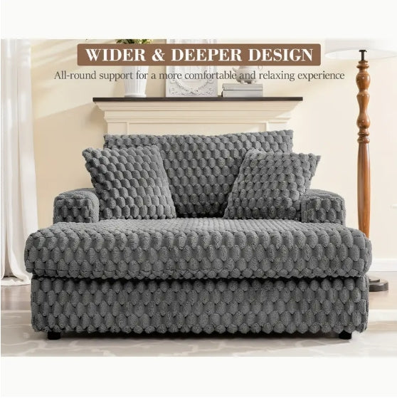 Oversized Plush Chaise Lounge Chair - Modern Fluffy Comfy Sofa Bed With Armrests & Pillows, Cozy Reading Chair For Living Room, Bedroom, Apartment, Dorm | Soft Fabric, Space-Saving Sleeper Furniture